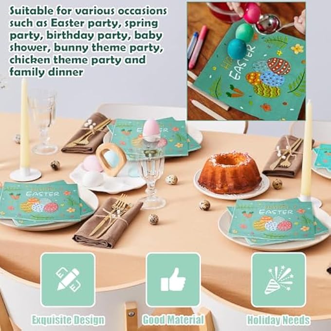 STUNNING EASTER NAPKINS  COLOURFUL EASTER NAPKINS FOR IMPRESSIVE EASTER TABLE DECORATION AND STYLISH TABLE DECORATION EASTER  PACK OF 80 - Image 5